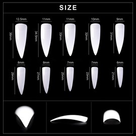 KADS No-Crease Fake Nails Tips Kit 10 Size 500Pcs Half Cover Shaped Acrylic False Nails Tips with Case for Nail Salon and DIY Nail Art Clear White Nature Color (Big Stiletto, White)