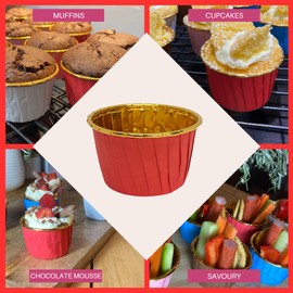 Baking Cup Liners Red – 100pcs for Cupcakes Muffins Desserts - Disposable Gold Foil Lined Wrapper Patty Pans for Parties and Birthdays (Red)