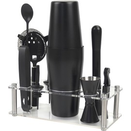 VG Cocktail Shaker Set Boston Bartender Kit with Stand, Stainless Steel Bar Set, Mixology Bartender Kit for Drink Mixing (Matte Black)
