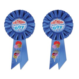 Beistle SRS099AZ2, 2 Piece Birthday Boy Rosettes, 3.25'' x 6.5''