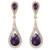 EVER FAITH Purple Rhinestone Teardrop Clip On Earrings, Wedding Bridal