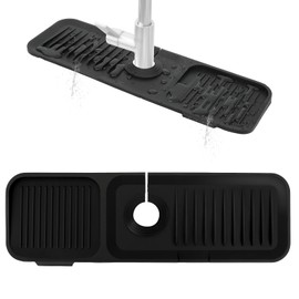 Joyhalo 14.5 Inches Kitchen Sink Splash Guard - Sink Faucet Drying Mat, Kitchen Faucet Splash Guard, Faucet Handle Drip Catcher Tray for Kitchen Bathroom Countertop, Gadgets for Sink Accessories, Grey