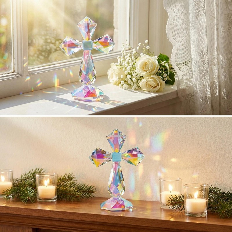 QFkris Colorful Crystal Cross Standing Decor