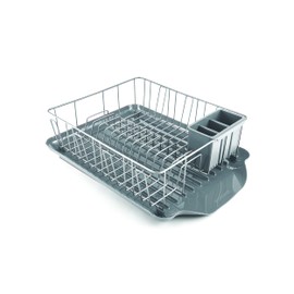 Farberware 3-Piece Large Capacity Dish Drying Rack Set with Drainboard and Utensil Holder, Rust-Resistant Kitchen Counter Dish Drainer