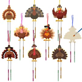 MEZOOM 9pcs Thanksgiving Craft Kits for Kids Make Your Own Turkey Wind Chimes Coloring Turkey Themed Craft DIY Hanging Turkey Decor for Child Thanksgiving Art Project Classroom Activity
