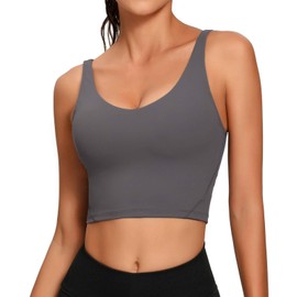 Lemedy Sports Bra Women Long Crop Padded Workout Running Yoga Bra, darkgray