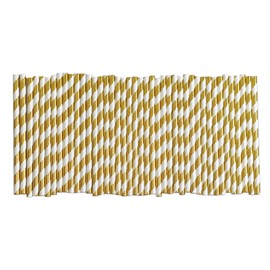 Gold White Stripe Paper Straws - 5.75 Inch Short Paper Drinking Straws, for Birthday, Wedding, Bridal, Party, Bars, Restaurants, Drinks - 500 Counts
