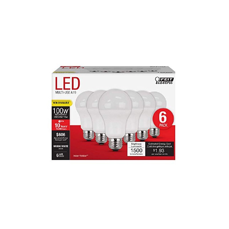 Feit Electric A1600/930/10kled/6 A19 Non-dimmable Led Bulb, White, 16 Watts