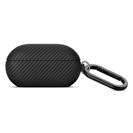 Haobobro Leather Case - for Beats Solo Buds Case Cover with Keychain - Selected Skin-Friendly Leather, with Carbon Fibre Texture, Handmade Shockproof Hard Cover for Beats Solo Buds 2024 - Black