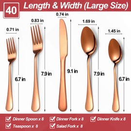 40 Pcs Rose Gold Silverware Set for 8, Food Grade Stainless Steel Flatware Set, Eating Utensils Sets Include Fork/Knife/Spoon,Home Kitchen Tableware Set, Reusable Cutlery Set, Dishwasher Safe