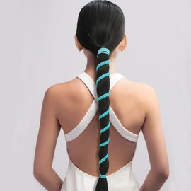 Blue Elastic Spiral Hair Ties for Long Thick Hair, 34" Soft Ponytail Holders Braided Pony Tails Wrap Hair Tie for Women Girls Stretchy Hair Bands for Swimming Beach Workout Bike GYM - Single