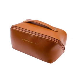 Large Capacity Travel Makeup Bag, Waterproof Cosmetic Organizer with Divider, Handle, Flat Opening