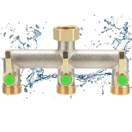 Brass Garden Hose Splitter（3Way）-Outdoor Faucet and Garden Hose Splitter With 2 Brass Extension Handles,Solid Brass Hose Connector 3/4"