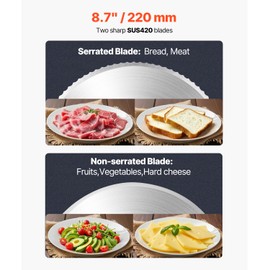 Happybuy 180W Electric Meat Slicer with 8.7-inch Blade, 0-0.6-inch Adjustable Thickness, Two SUS420 Blades for Home, Cutting Meat, Bread and Cheese