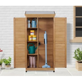 68''x33''x20'' Outdoor Wooden Storage Shed with Metal Top Tall Vertical Tool Cabinet for Backyard Garden Patio Lawn （Gold）