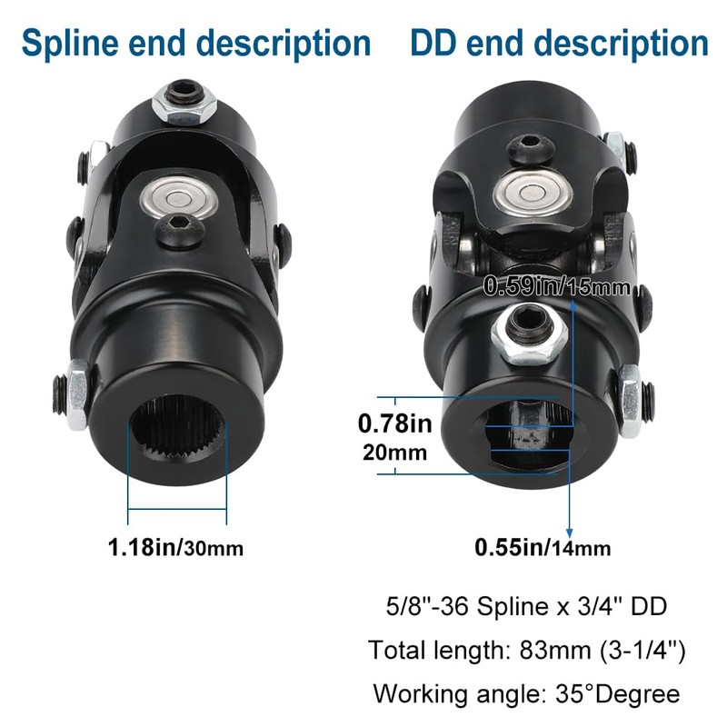 WMPHE 5/8"-36 Spline x 3/4" DD Single Steering Shaft Universal