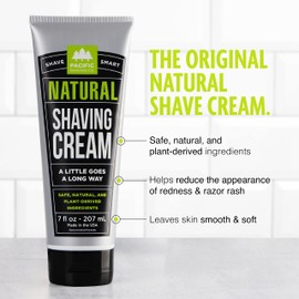 Pacific Shaving Company Natural Shaving Cream - Shea Butter + Vitamin E Shave Cream for Hydrated Sensitive Skin - Clean Formula for a Smooth, Anti-Redness + Irritation-Free Shave Cream (7 Oz)