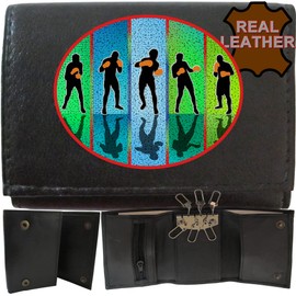Klassek Boxing Set with Gloves Training on Brand Men Leather Wallet Keyring Key Rack with Zip Pocket and Metal Gift Box