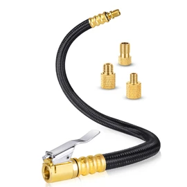 12'' Tire Inflator Extension Tube, Tire Pump Chuck Hose Adapter w/Presta Valve for Air Compressor Quick-Inflation, Clip On Air Chuck High-Pressure Tube Car Motorcycle Bicycle Maintenance Accessories