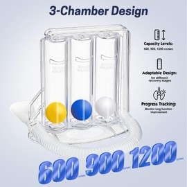 Youmang 3-Ball Incentive Spirometer Lung Exerciser - Adjustable Breathing Trainer for Post-Surgery Recovery, Respiratory Muscle Strengthening (600-1200 cc/sec)
