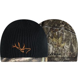 EDTREK Reversible Windproof Fleece Beanie Hat - Warm Winter Hat for Hunting Fishing Camping in Cold Weather (Black with MO Country DNA Camo， Large)