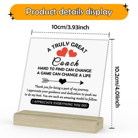 Coach Appreciation Gifts Coach Gifts for Women Men Acrylic Plaque with Stand Thank You Gifts for Soccer Basketball Volleyball Swim Dive Cheer Coach Leader Instructors Teacher Decor Signs
