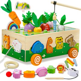 MutoToy® Montessori Toy from 1 Year, 6 in 1 Multifunctional Wooden Toy from 1 2 3 Years Children, Farm Game Motor Skills Toy Made of Wood, Animal Sorting Stacking Learning Toy Gift for Girls Boys