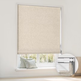 LazBlinds No Tools No Drill Cordless Roman Shades for Windows, Blackout Thermal Insulated UV Blocking Window Blinds, Room Darkening Fabric Blinds for Indoor Windows, 32'' W x 64'' H, Beige