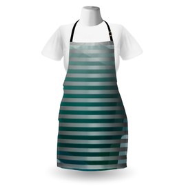 Ambesonne Modern Apron, Computer Graphic Striped Minimalist Virtual New Media Style Digital Artwork, Unisex Kitchen Bib Apron with Adjustable Neck for Cooking Baking Gardening, Silver Jade Green