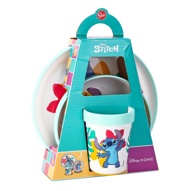 Stitch 3pcs Reusable Bicolor Premium Kids Dinner Tableware Set Plate,