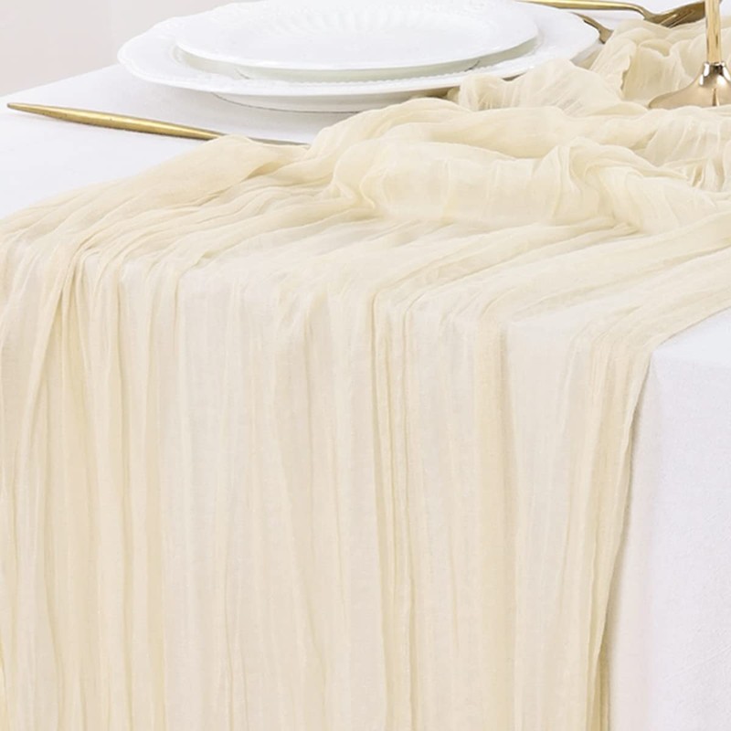 Socomi Beige 14ft Cheesecloth Table Runner 29x170 Inches Boho Rustic