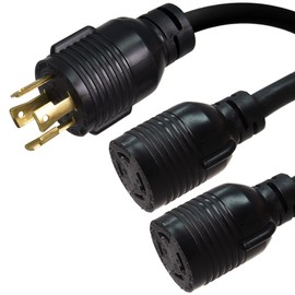 L14-30P to 2X L14-30R Y Splitter Power Cord, 30A, 250V, 10/3 SJT, 8ft + 2ft Legs