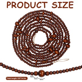 15 Feet Christmas Wooden Beads Xmas Bead Garland Round Craft Bead Garland Farmhouse Bead Garland Vintage Wooden Beads for Christmas Decoration Supplies (Brown)