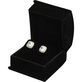 Wholesale Black Color Luxury Velvet Multiple Use Earring Necklace Pendant Jewelry Gift Box with an Extra Individual White Packer Box Size 2.15〞(W)*2.15〞(D)*1.65〞(H)( Not a Bigger Earring Necklace Box, Suggested for Small Earring Necklace Sets)