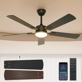 VOLISUN Ceiling Fans with Lights, 52in Flush Mount Ceiling Fan with Light and Remote, 3CCT Dimmable Low Profile Ceiling Fans with Light, Black Modern Ceiling LED Fan Light for Bedroom,Livingroom