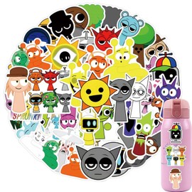 57 Pcs Sprunki Stickers for Kids, Waterproof Removable Stickers for Kids in Water Bottles Laptops Phones Guitar Suitcase