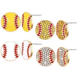 Rhinestone Baseball Softball Stud Earrings for Women, Sparkly Crystal CZ Basketball Football Volleyball Soccer Earrings, Zinc, crystal