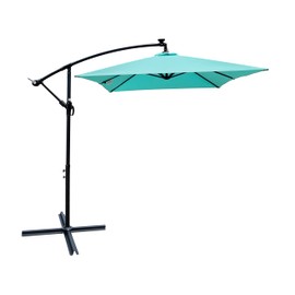 The Fellie 6.5x10 ft Rectangle Patio Umbrella with Solar Lights, Large Hanging Market Umbrella, Outdoor Table Umbrella for Patio Backyard Poolish Deck Lawn Furniture Set, Turquoise