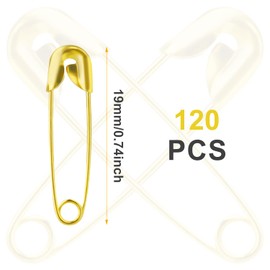 19mm Safety Pins, 120pcs Metal Mini Safety Pins for Clothes Tags Hijab Crafts Quilting Dress Charms Jewelry Making (Gold)