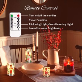 GORGE MOMENT Holiday Flameless Candles Decorations, Chrismtas Nutcracker Soldiers, Battery Opreated Flickering LED Candle Light with Remote, Real Wax Candles, Xmas Gift for Party Decor