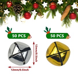 TANCUDER Pack of 100 Bells Christmas Bells Decorative Bells 12 mm Small Bell Mini Metal Bell for Crafts for Christmas Tree, DIY, Bracelet, Jewellery (Silver, Gold)