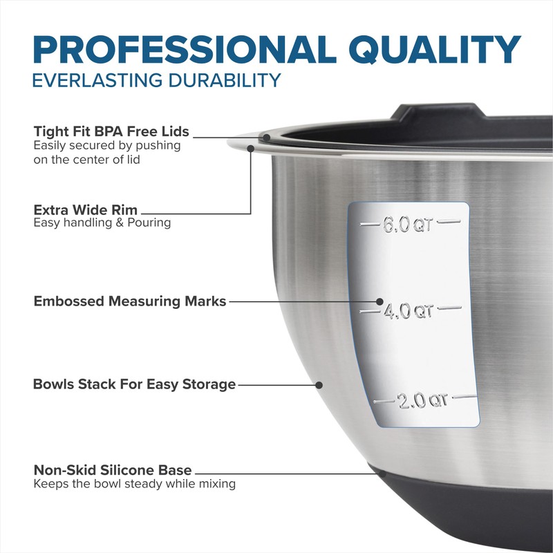 Viking Mixing Bowls Set, 10 Piece Stainless Steel Kitchen Cookware,