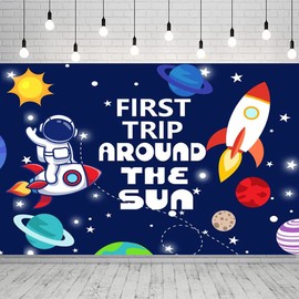 Space Rocket Theme Happy Birthday Backdrop Banner Galaxy Astronaut Birthday Photography Background Boy Blue Birthday Backdrop Party Decorations