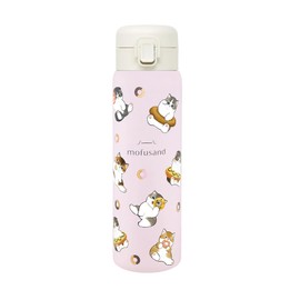 mofusand 53-2195 Vacuum Double Layer Thermal Insulated Stainless Steel One-Push Bottle, 16.9 fl oz (480 ml), Donut Nyan, Full Handle, One-Touch Lock, Easy One Hand Water Bottle