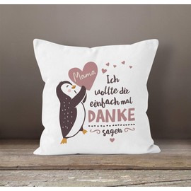 SpecialMe® Cushion Cover Mama/Papa Ich wollte dir einfach mal Danke Sagen Penguin Thank You Gift Mother's Day Father's Day Mum White 40 cm x 40 cm