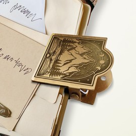 ANATTASOUL Brass Binder Clip Vintage Mountain Forest and Moon Phase Paper Clamp for Journals, Heavy Duty Metal Book Clip for Notebooks, Bookmarks Page Holder