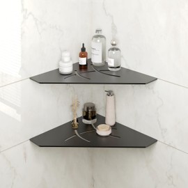 FerdY 2-Pack 10" Matte Black Recessed Corner Shower Shelf, for Tiled Bathroom Walls, Floating Shower Shelf, 304 Stainless Steel Shower Caddy Storage Shelves, No Drilling Required, Irregular Diamond