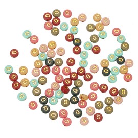 HARFINGTON 100 Pcs Acrylic Letter Beads, 4x7mm Colorful Round Alphabet Beads with Golden Letter Q, Flat Alphabet Spacer Beads for Jewelry Making Bracelets Necklaces