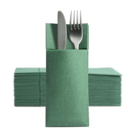 Aroba 50 Soft Point Cutlery Napkins, Soft Material, Volume and Structure, Ready Folded Napkins with Slot, 32 x 38 cm, 1/8 Fold Cutlery Bag, Good Quality, Green