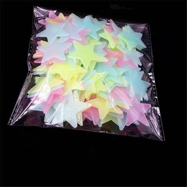 100Pcs Multicolor Glow in The Dark Luminous Stars Fluorescent Noctilucent Plastic Wall Stickers Murals Decals Kids' and Baby for Home Art Decor Kids Bedroom Room Decorations